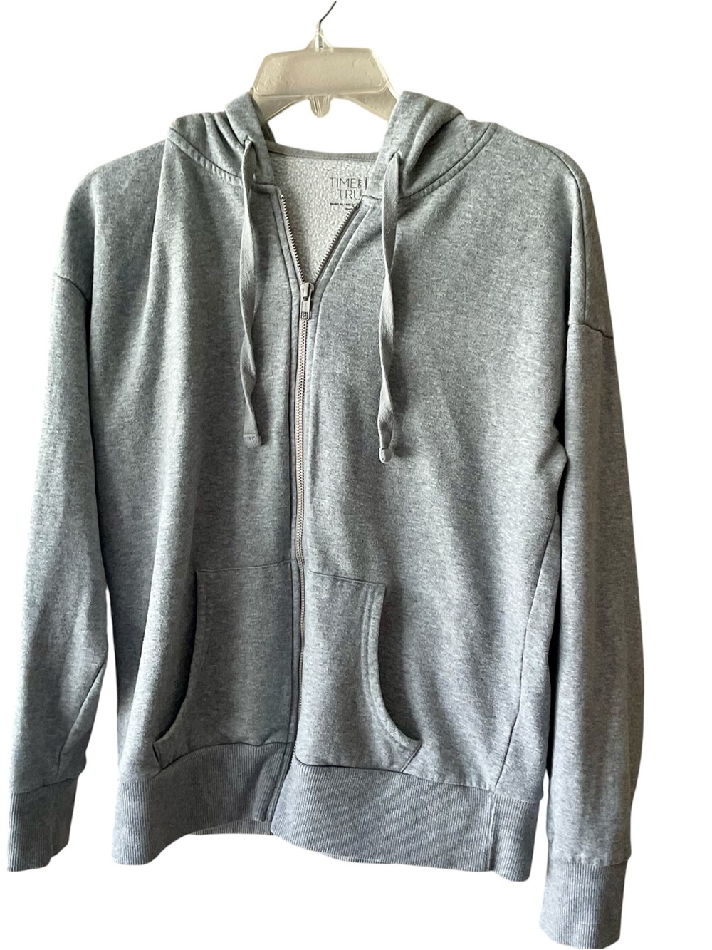 Time and Tru Gray Zip-Up Hoodie with Hood and Pockets